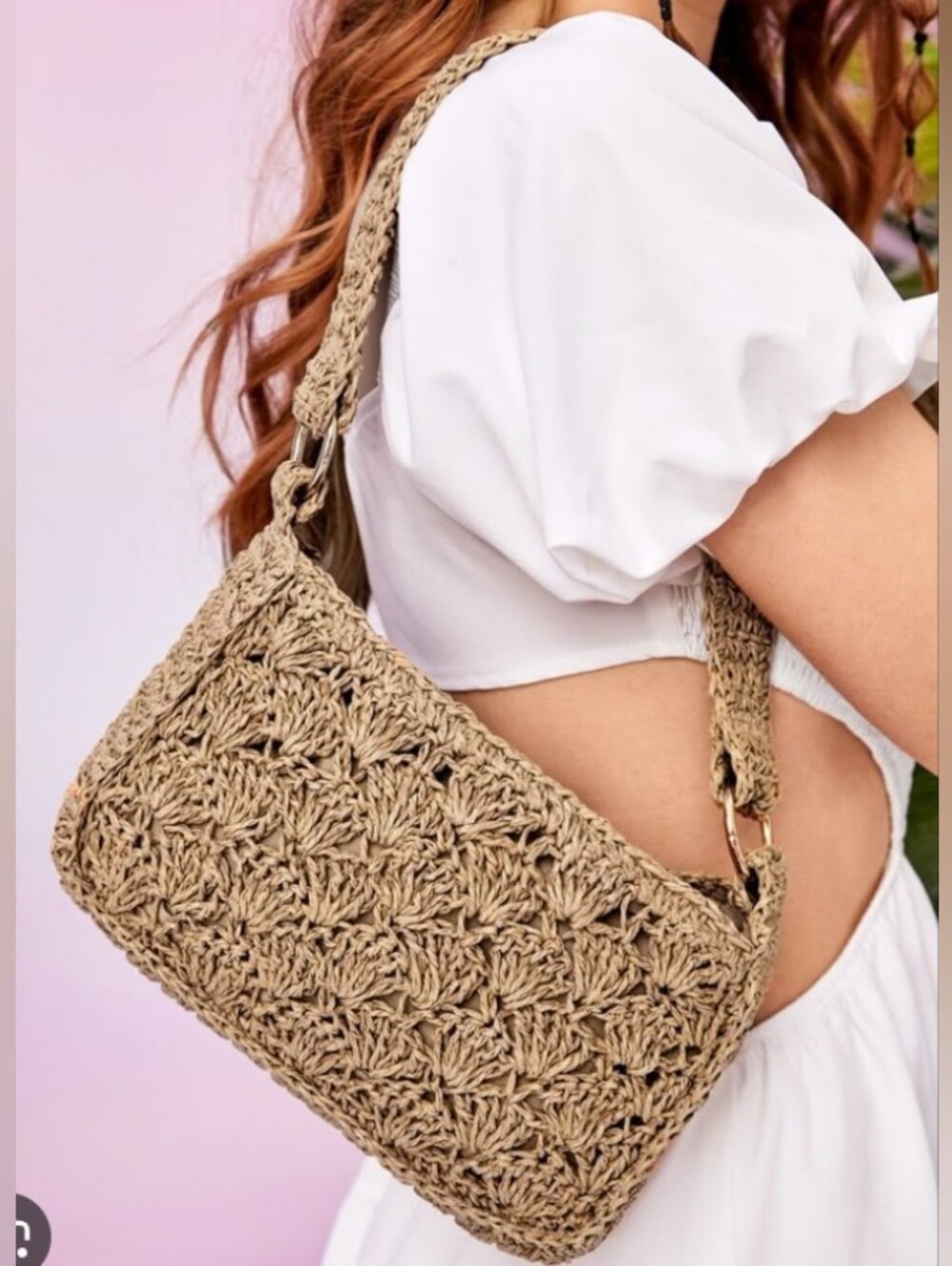 Like New! Boho Woven Crochet Shoulder Bag in Tan